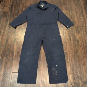 Vintage Berne BercoWear Navy Unlined Coveralls Mens 48 S Distressed USA Mechanic